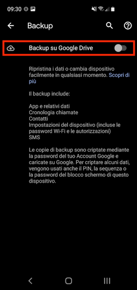 Samsung Backup su Google Drive 
