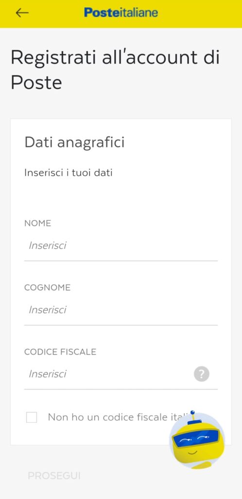 Registra un account Poste